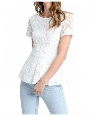 Doe And Rae Peplum Lace Up Back Blouse - White