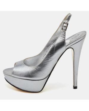 Gina Metallic Leather Open Toe Platform Slingback Pumps - Gray