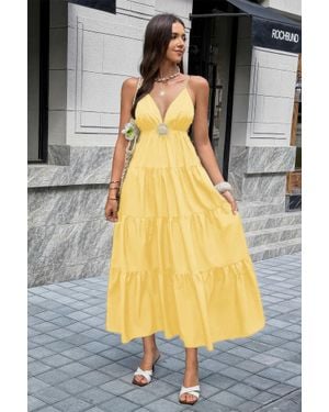 TRUEDAMES High Waist Sleeveless Open Back Full Dress - Gray