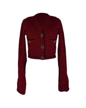 Self-Portrait Striped Cropped Cardigan - Red