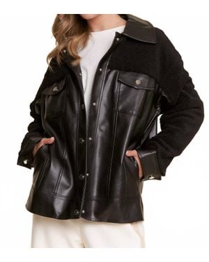 J.Nna Faux Leather Sherpa Teddy Jacket - Black