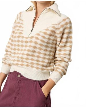 Lilla P Mixed Stitch Half Zip Top - Natural