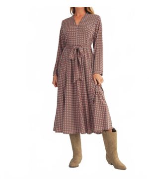 Jodifil Long Sleeve Flare Midi Dress - Brown
