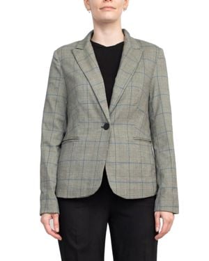 Premise Studio Notched Collar Long Sleeve One Button Knit Blazer - Gray