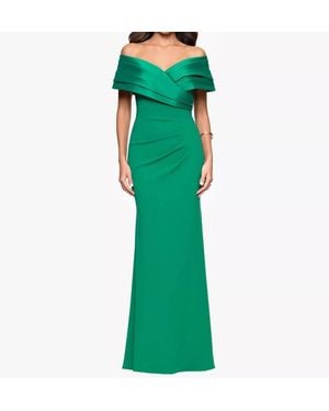 Betsy & Adam Off-The-Shoulder Satin Maxi Evening Gown - Green