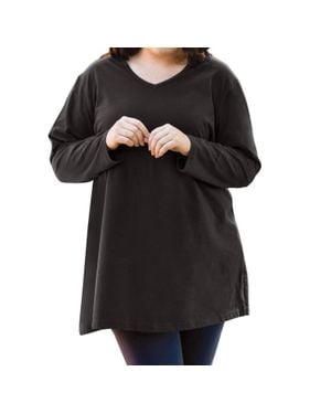 On The Plus Side Jersey V-Neck Long Sleeve Tunic - Black