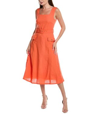 Tahari Linen-Blend Midi Dress - Orange