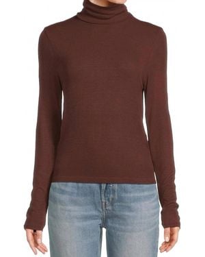 Michael Stars Martha Turtleneck Ruched Sides Sweater - Brown