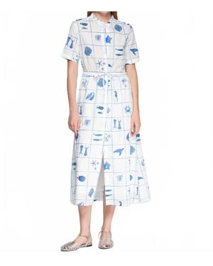 Vilagallo Ocean Print Midi Shirt Dress - Blue