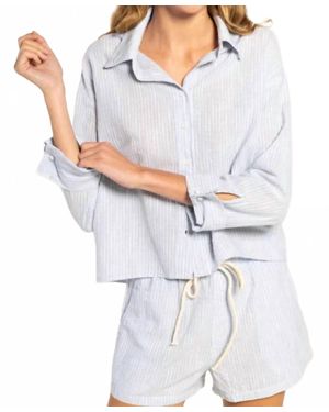 Caydn Frankie Lightweight Button-Down Shirt - Gray