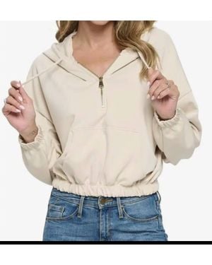 Ariella Cropped Long Sleeve Hoodie With Zipper - Natural