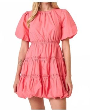 Mittoshop Balloon Sleeve Bubble Hem Mini Dress - Pink