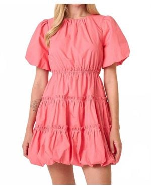 Mittoshop Balloon Sleeve Bubble Hem Mini Dress - Pink