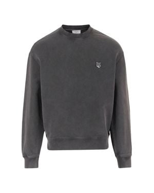 Maison Kitsuné Washed Charcoal Sweatshirt With Embroidered Fox Head Logo - Gray