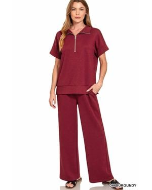 Zenana Scuba Wide Leg Pants With Pockets - Red