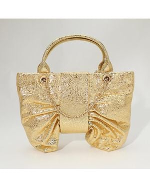 Fashnzfab Sparkly Ruched Bow Accent Shoulder Crossbody Handbag - Metallic
