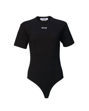 MSGM Logo-Print Short Sleeve Bodysuit - Black