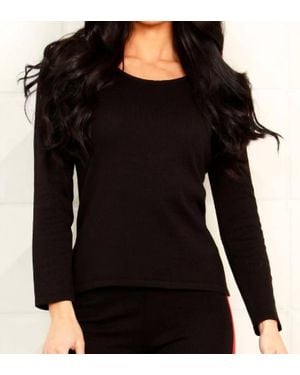 French Kyss Long Sleeve Scoop Top - Black