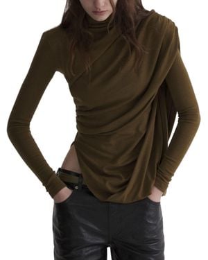 Mugler Asymmetrical Draped Flowing Panel Top - Black
