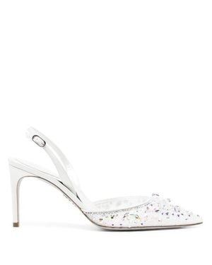Rene Caovilla Rene Caovilla Cinderella Crystal Pointed-Toe Slingback Pumps - White