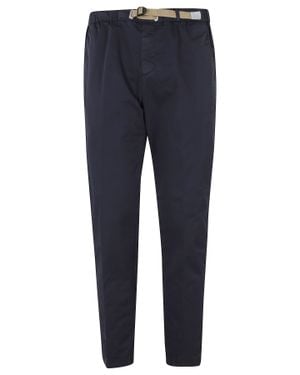 White Sand Drawstring Elastic Waistband Cotton-Blend Straight-Leg Pants - Blue