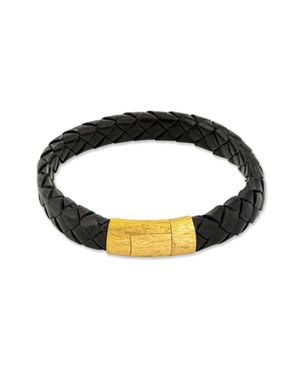 Tateossian Plated Leather Graffiato Bracelet - Black