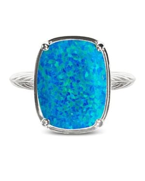 Sterling Forever Sterling Caribbean Opal Elongated Cushion Ring - Blue