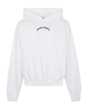 Palm Angels Gothic Print Hooded Cotton Sweatshirt - White