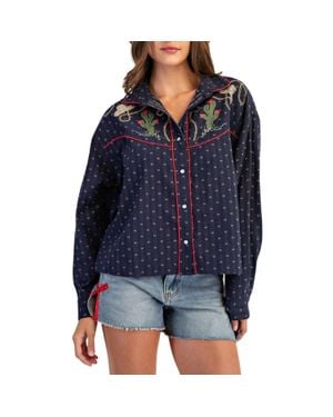 Style USA Western Embroidered Shirt - Blue