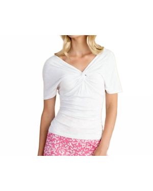 Marble Short Sleeved Twist Front Top - White