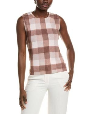 Oscar de la Renta Printed Plaid Twinset Top - Pink