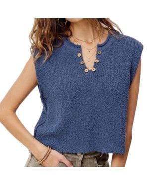 Le Miel Slouchy Bouclé Knit Vest - Blue