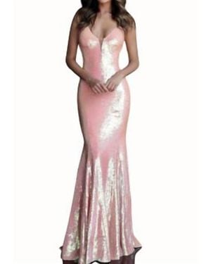 Jovani V Neck Sequinned Gown - Pink