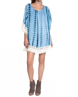 Umgee Tie Dye Tassel And Fringe Dress - Blue