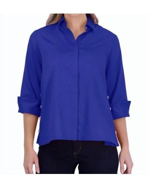 Foxcroft Beatrice 3/4 Sleeve Satin Shirt - Blue