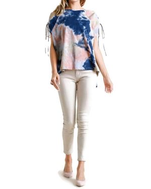 Umgee Tie Dye Cinched Sleeve Top - Blue