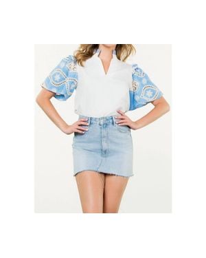 Thml Embroidered Detail Sleeve Poplin Top - Blue