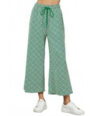 See And Be Seen Cropped Wide Texture Pants - Green