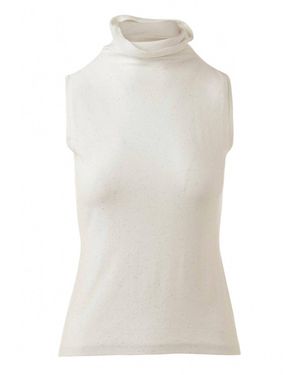 Kinross Cashmere Sequin Sleeveless Funnel Tank - White