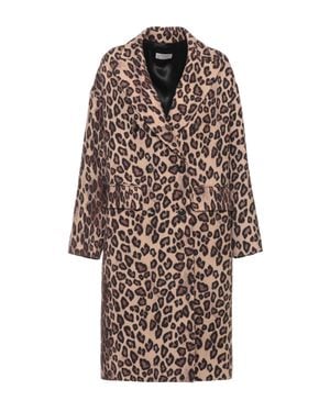 Alberto Biani Animal Print Double-Button Long Wool Coat - Pink