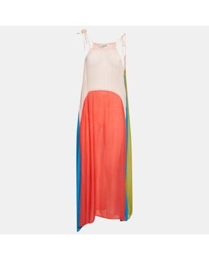 AllSaints Color Block Crinkle Crepe Aida Maxi Dress - Red