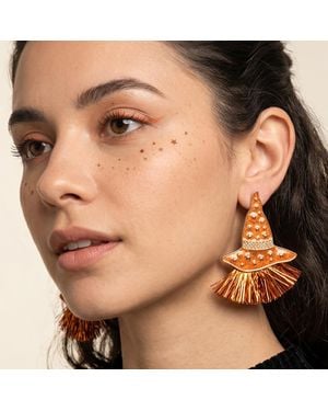 Fashnzfab Enamel Witch Hat With Tassel Earrings - Brown