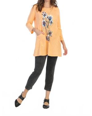 Jess & Jane Felicity Mineral Washed Cotton Top With Linen Contrast - Orange