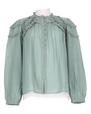Isabel Marant Loose-Fitting Blouse With Ruffle Accents And Button-Down Front - Green