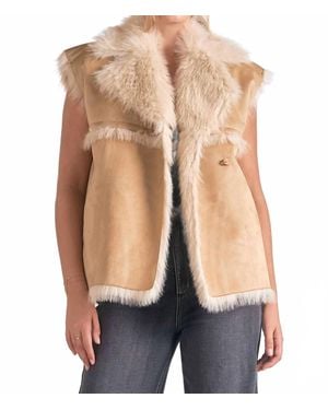 Elan Long Faux Fur Vest Jacket - Blue