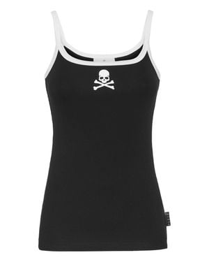 Philipp Plein Embroidered Cotton Jersey Tank - Black