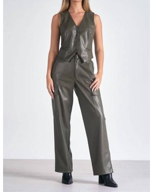 Elan Faux Leather Cargo Pants - Green