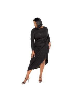 TRUEDAMES Asymmetrical Sweater Dress With Waterfall Ruffle - Black