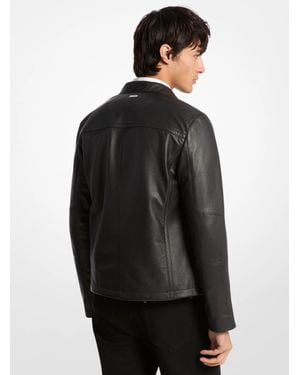 Michael Kors Michael Kors Leather Double-Zip Racer Jacket - Black