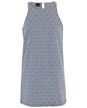 Pinko Light Cotton Sleeveless Dress With Rhinestones - Blue